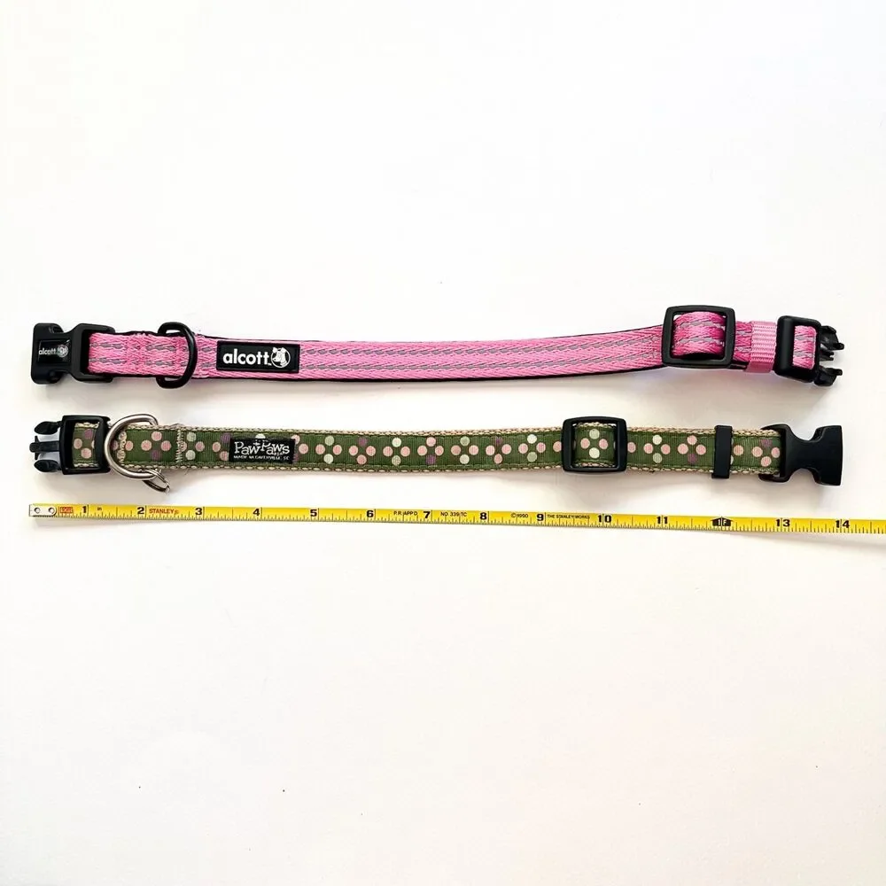 Dog Collars Lot of 2 Girl Adjustable Small Medium Reflective Stripes Polka Dots